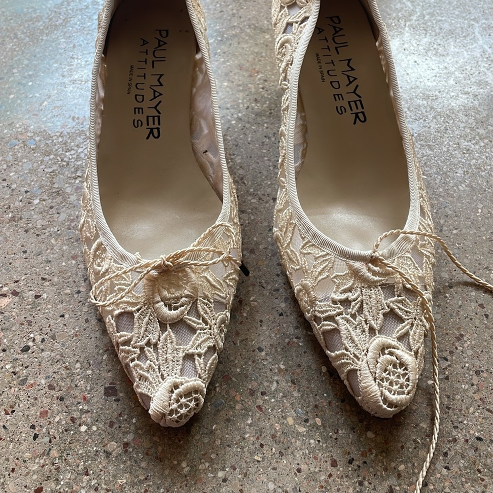 Paul Mayer Cream Lace Pointed Toe Heels